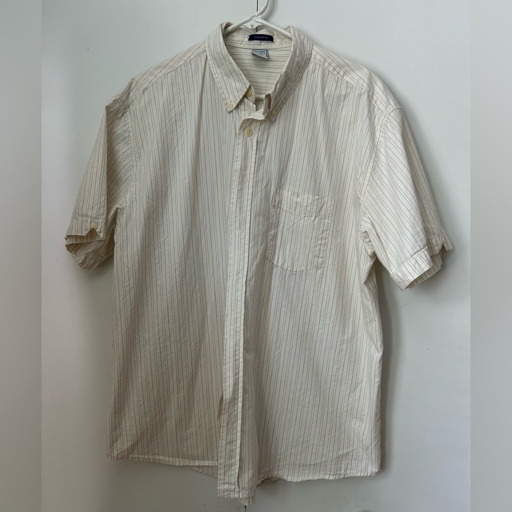 Old Navy Men's Pale Yellow /Gray Striped Button Down Shirt